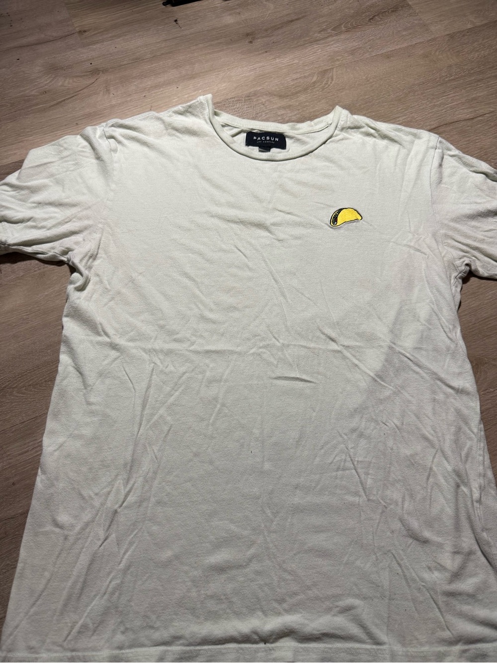PacSun Cream Short Sleeve Tee with Yellow Taco Embroidery